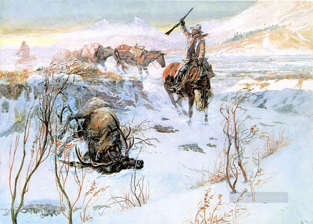 Weihnachtsessen für die Männer auf der Spur 1905 Charles Marion Russell Indianer Ölgemälde